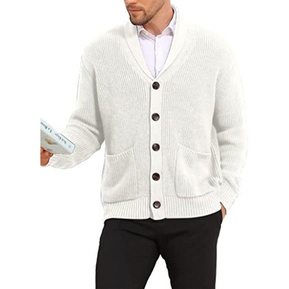 Other - MENS Cardigan Sweater Casual Soft Shawl White